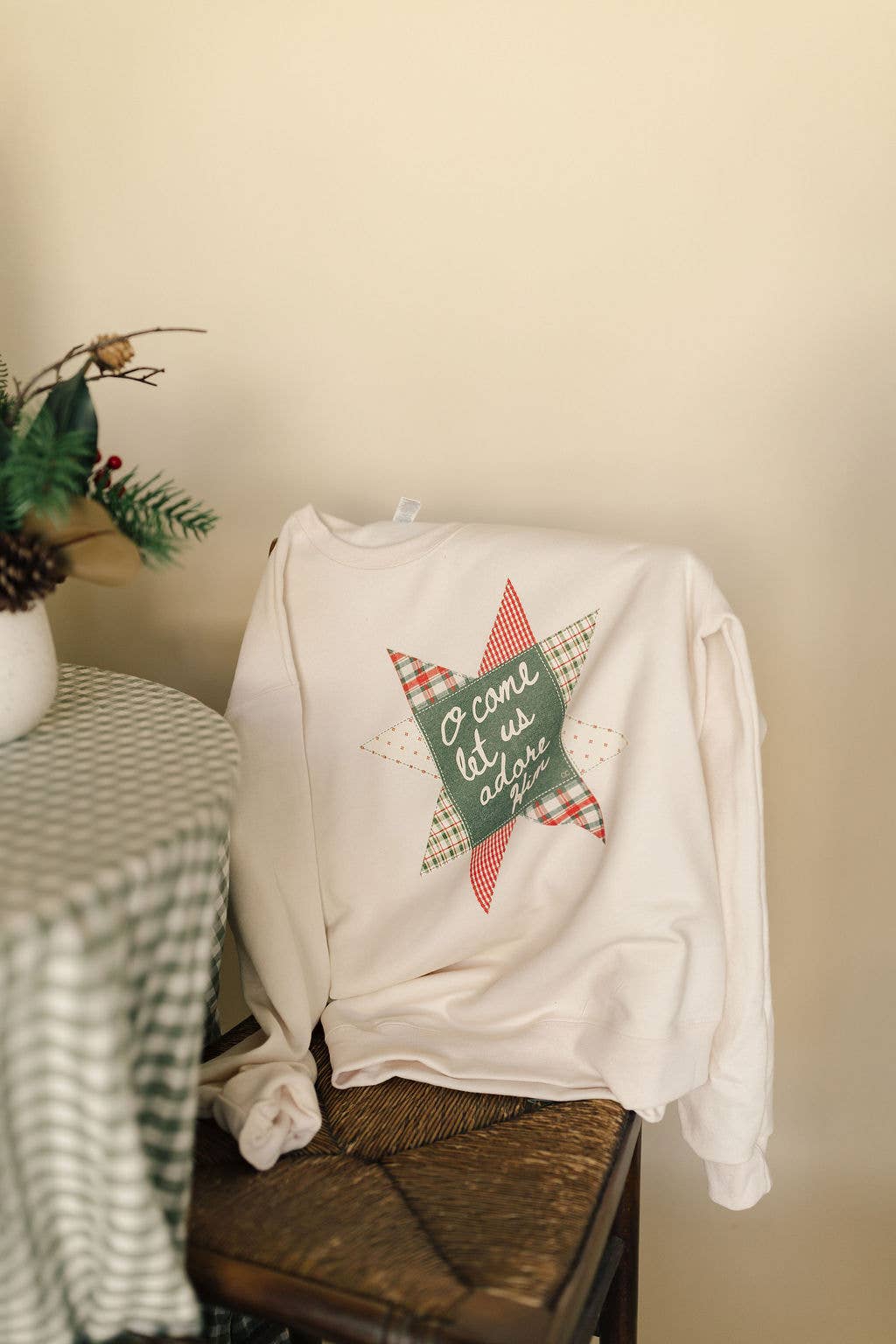 Christmas Quilt O Come Let Us Adore Him Sweatshirt