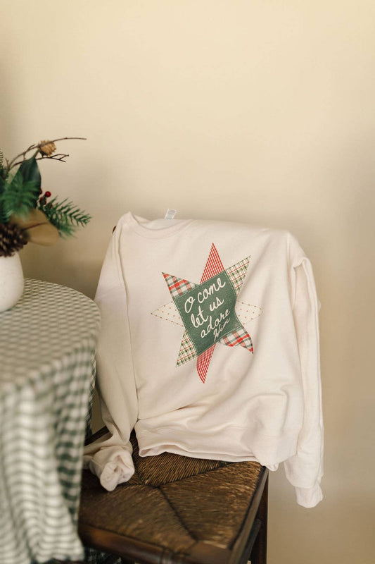 Christmas Quilt O Come Let Us Adore Him Sweatshirt