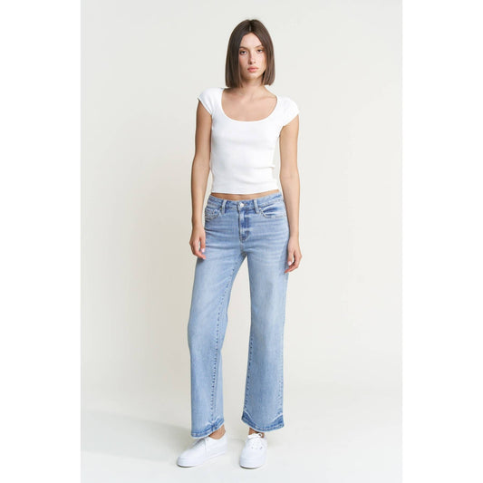 Mica Mid Rise Loose Fit Straight Ankle Jean