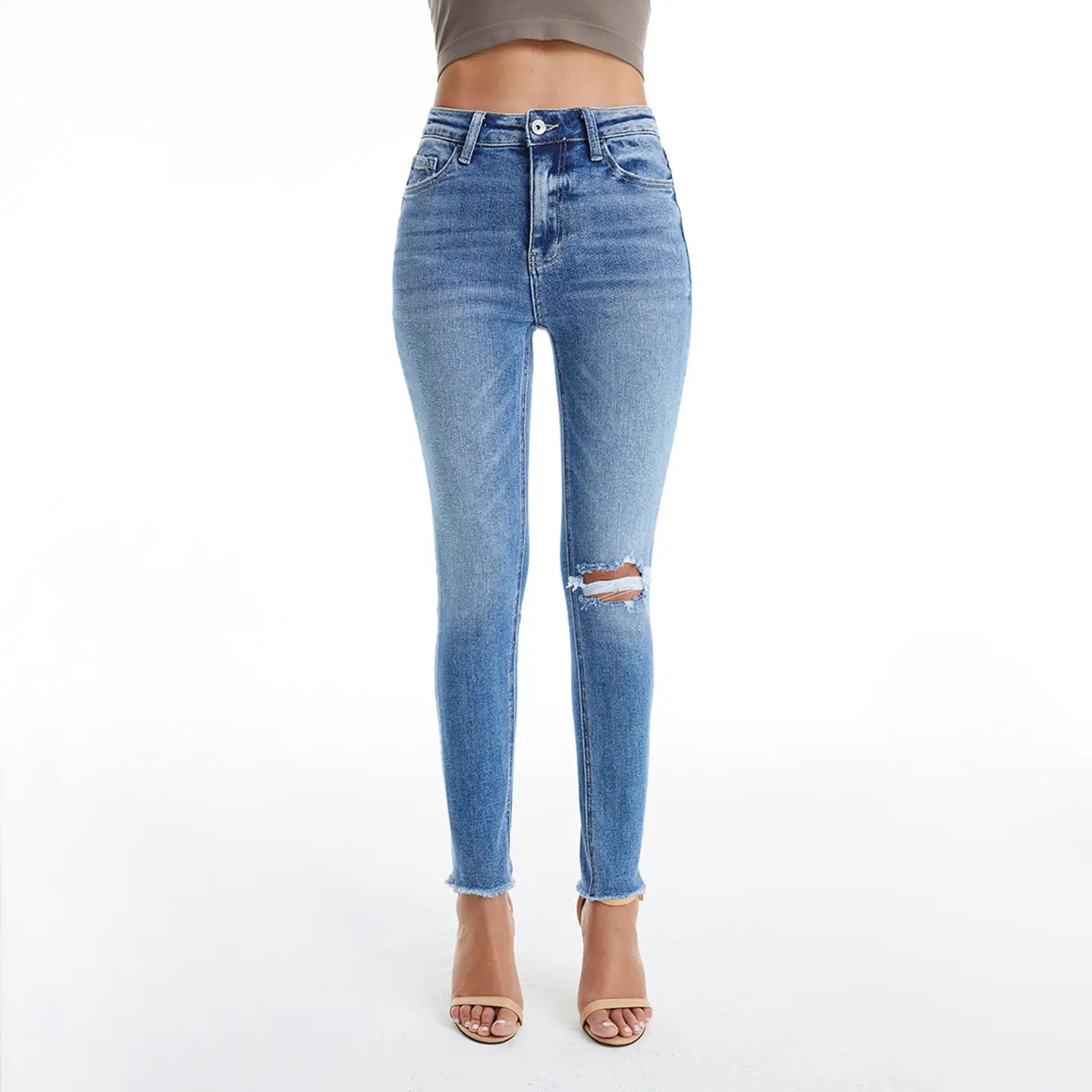 Bayeas Mid Rise Skinny Jeans With Raw Hem