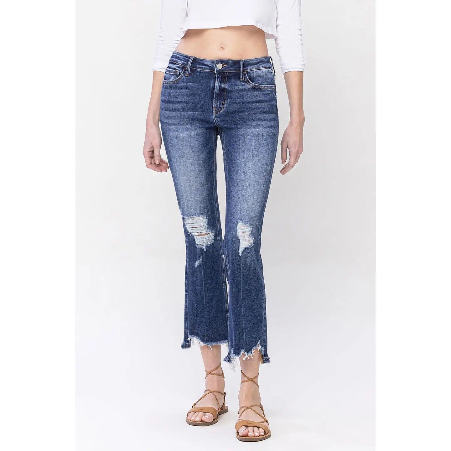 Lovervet Mid Rise Slant Hem Kick Flare Jeans