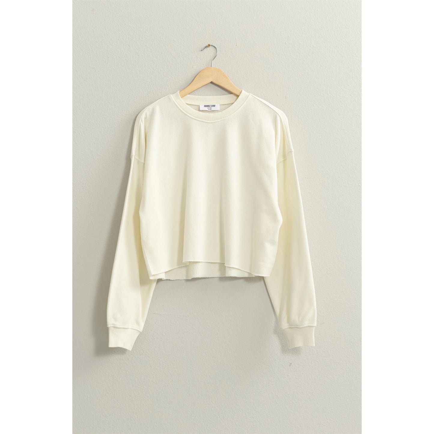 Crewneck Cropped Sweatshirt with Raw Hem