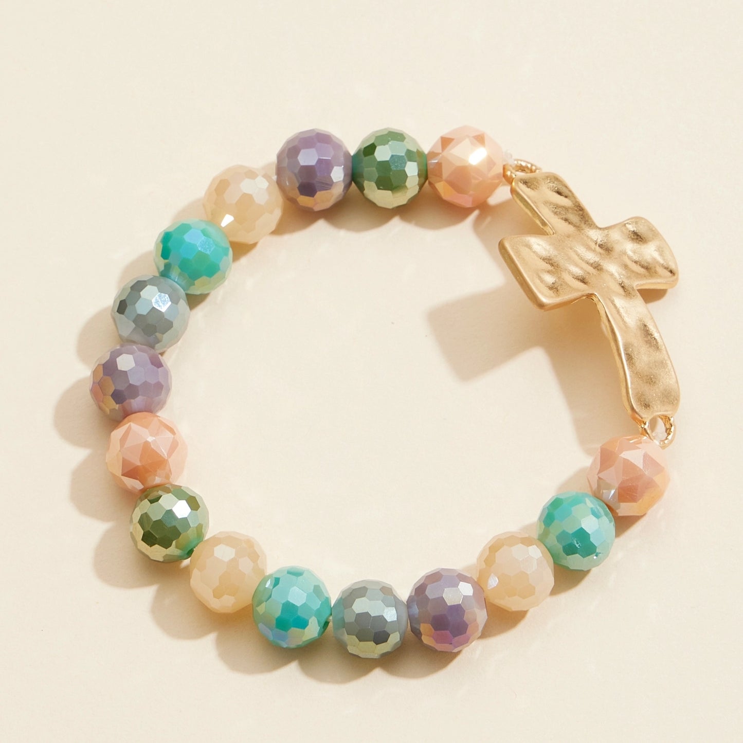 Cross Charm Glass Beaded Stretch Bracelet