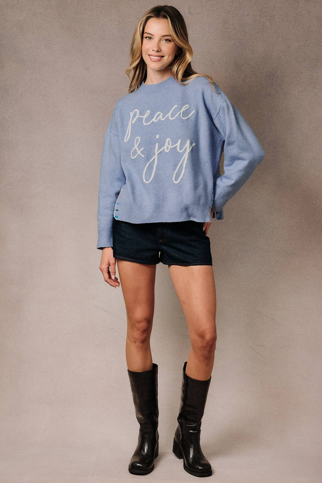 Mock Neck Long Sleeve Peace & Joy Novelty Knit Sweater