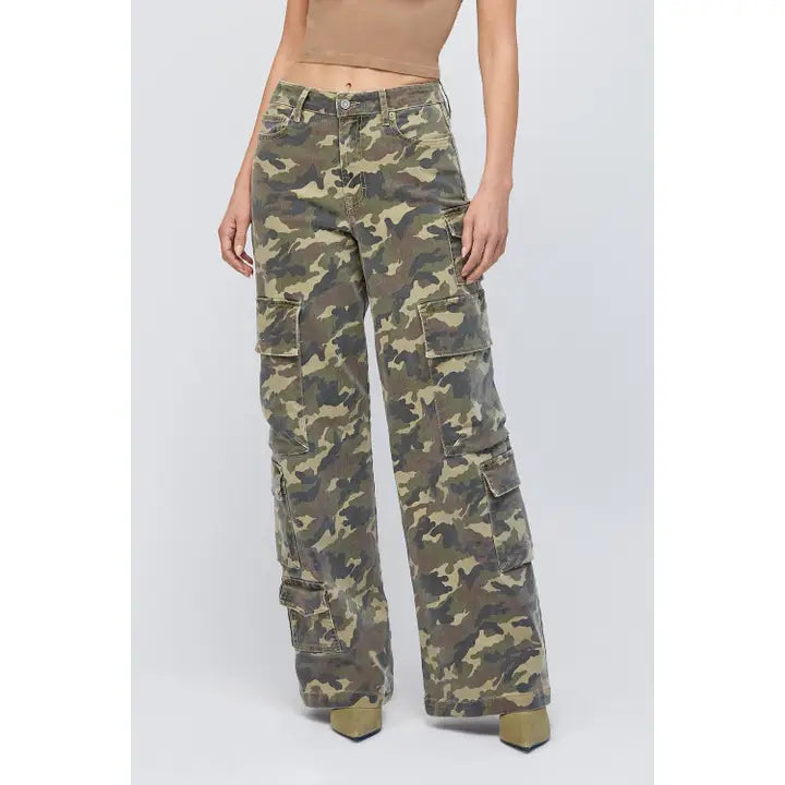 Hidden Camo High Rise Cargo Wide Leg Jeans