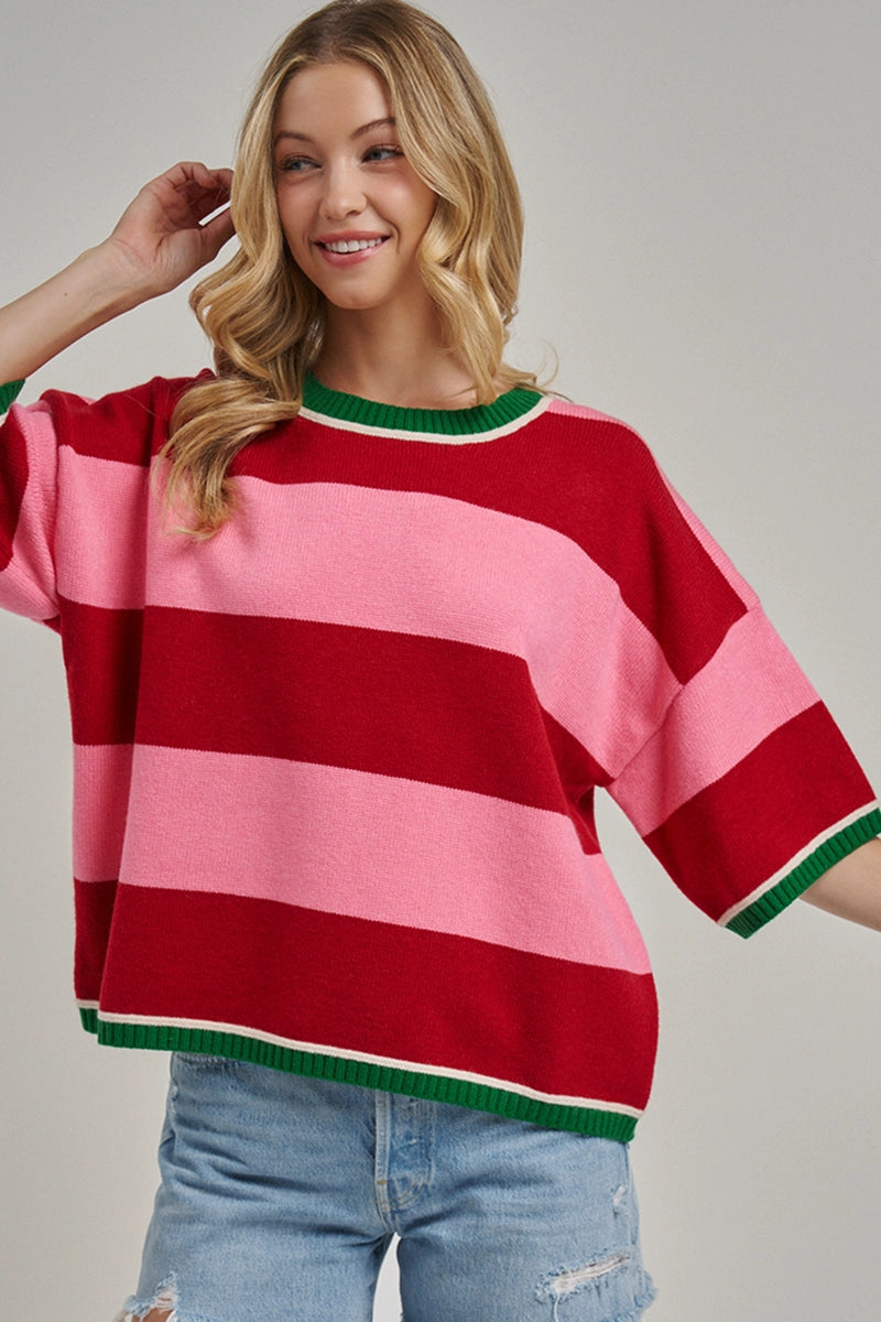 Christmas Wide Stripe Loose Fit Sweater TOP