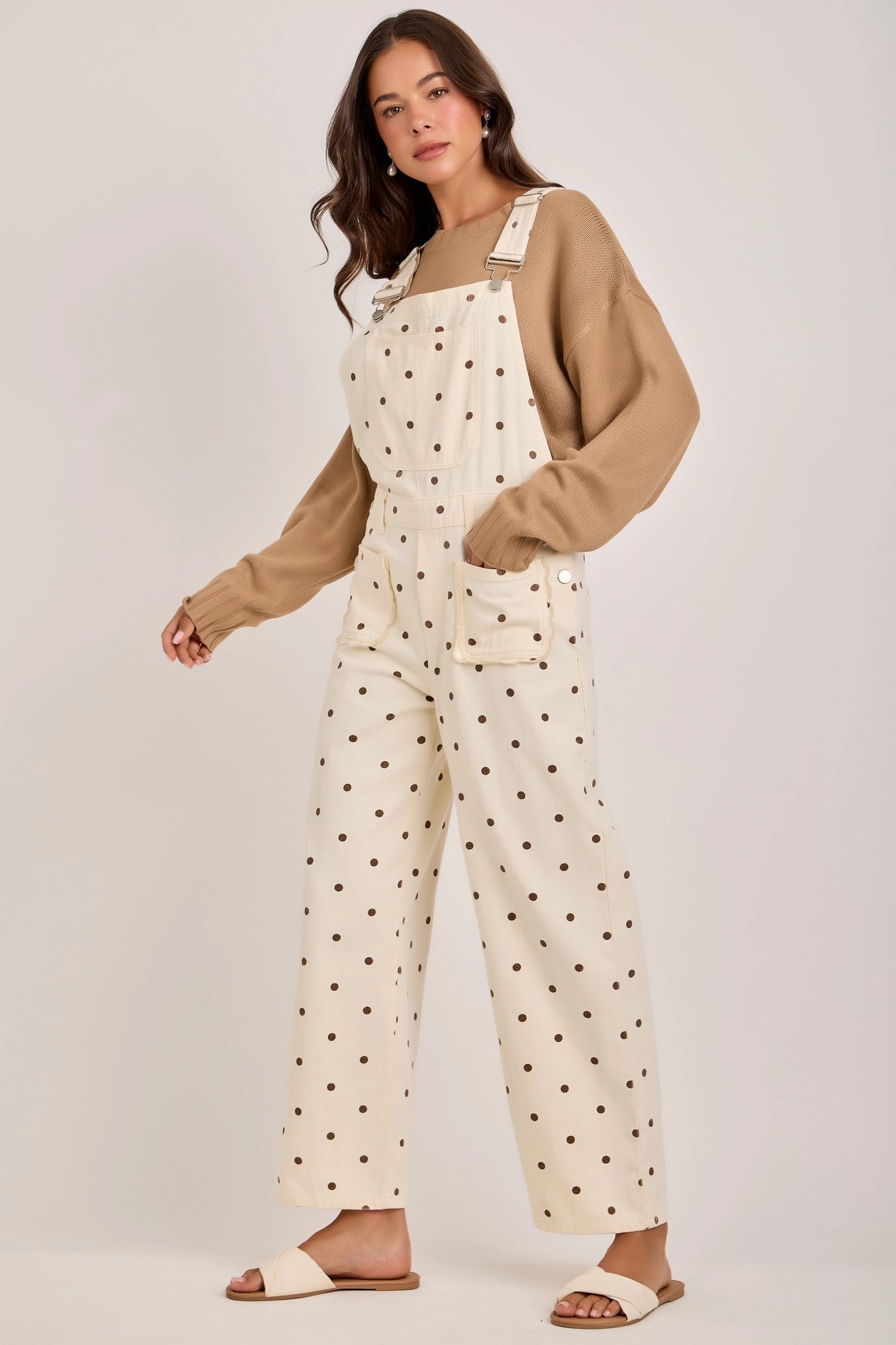 Polka Dot Jumpsuit with Scalloped Front POCKETS