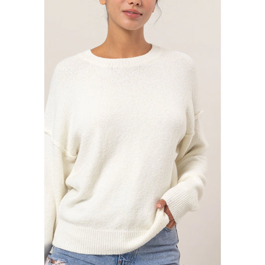 Cream Crew Neck Seam Detail Sweater