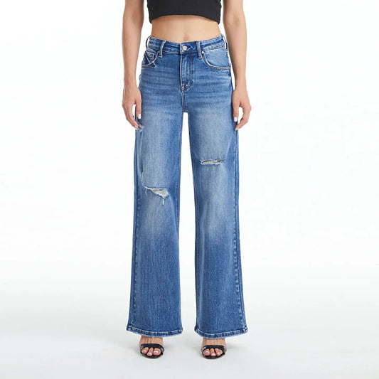 Bayeas High Rise Wide Leg Jean With Finished Hem