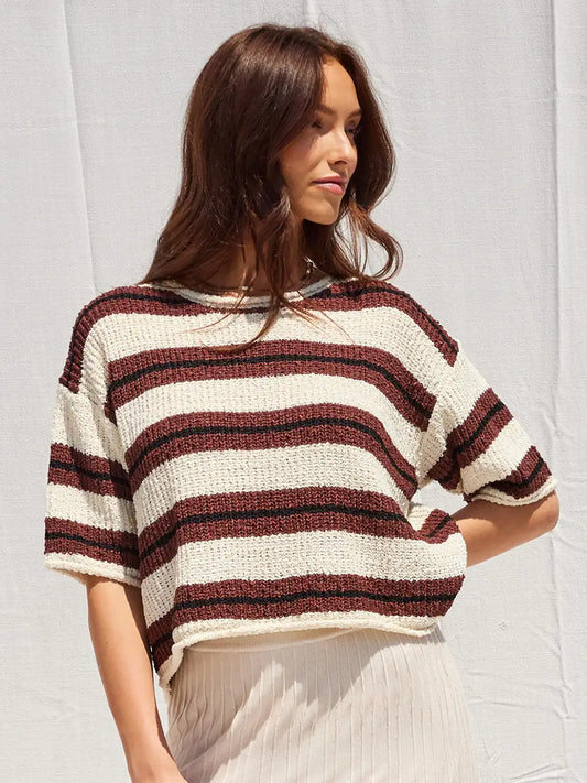 3/4 Sleeve Striped Sweater