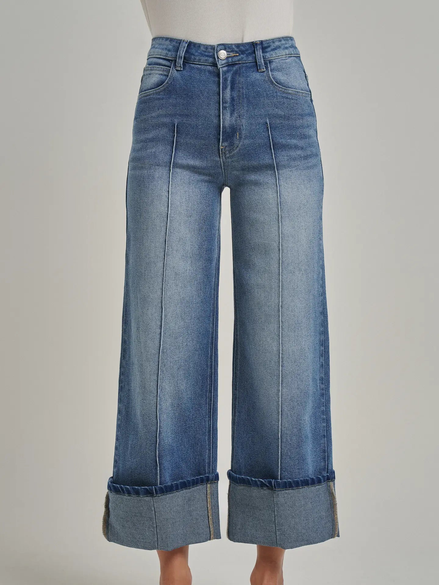 Stretch Denim Wide Leg Front Seamed JEANS