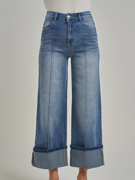 Stretch Denim Wide Leg Front Seamed JEANS
