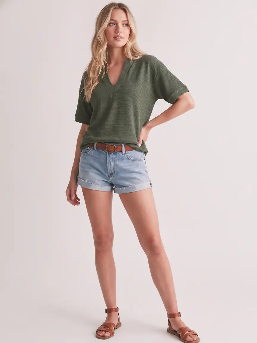 V-CUT Neck Olive Knit Top
