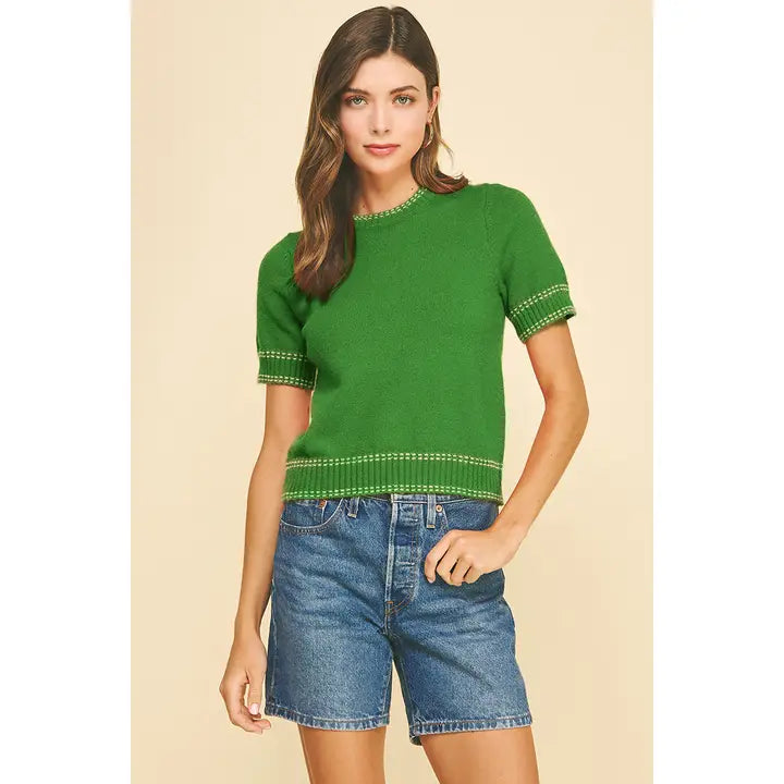 Green Short Sleeve Sweater Top