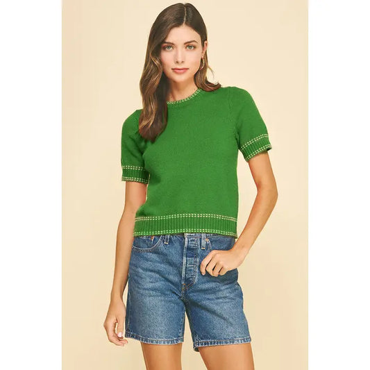 Green Short Sleeve Sweater Top