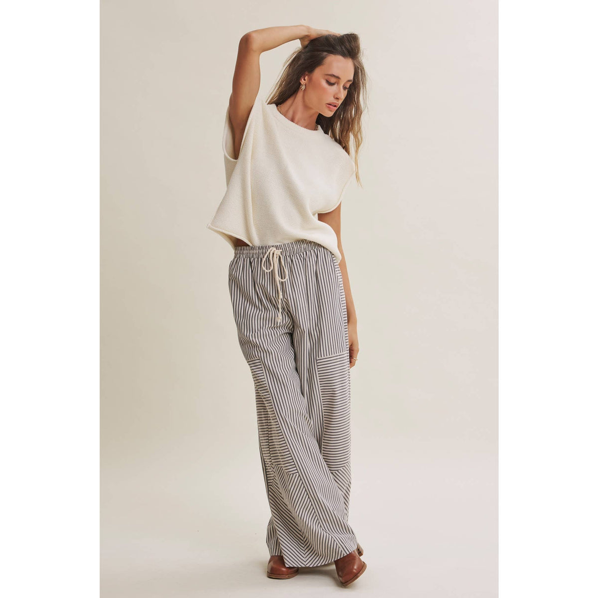 Coffee Before Noon Mixed Stripe Everyday Wide Leg Linen Pants