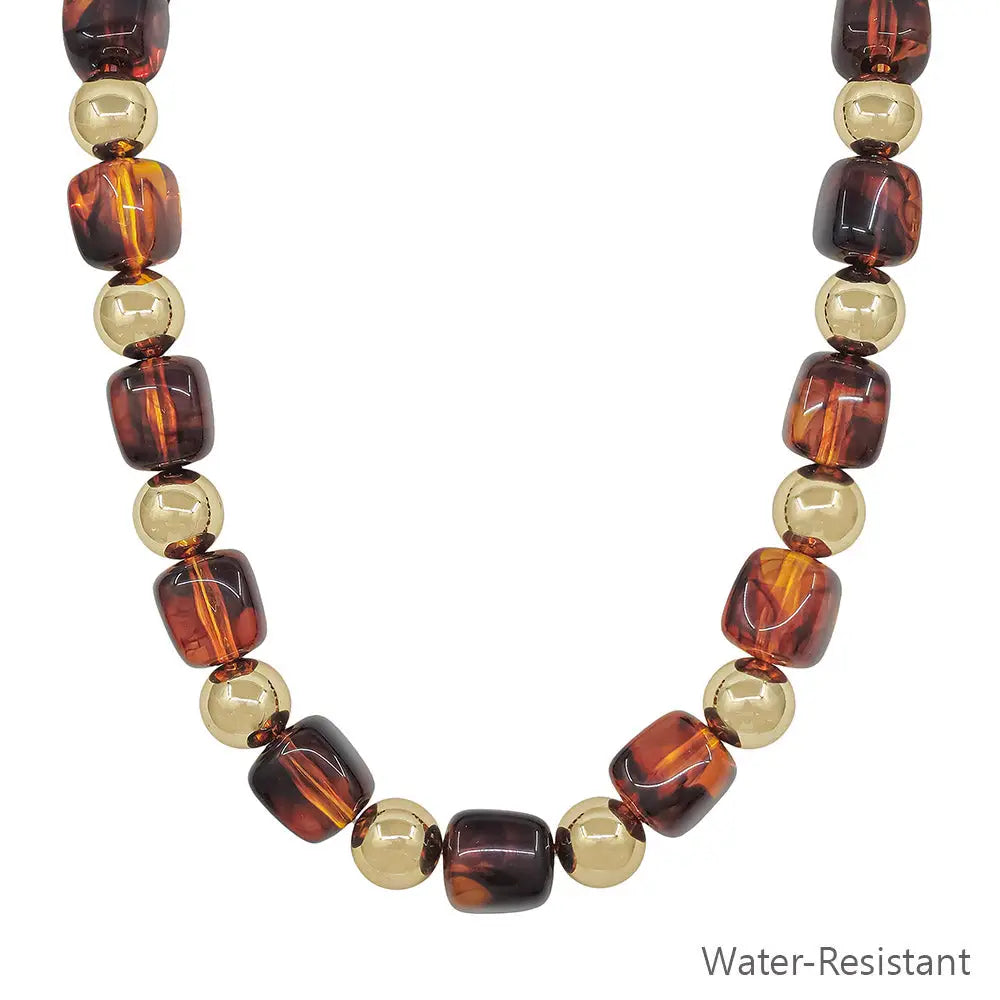 Water Resistant Gold and Brown 14mm Beaded 16"-18" Necklace