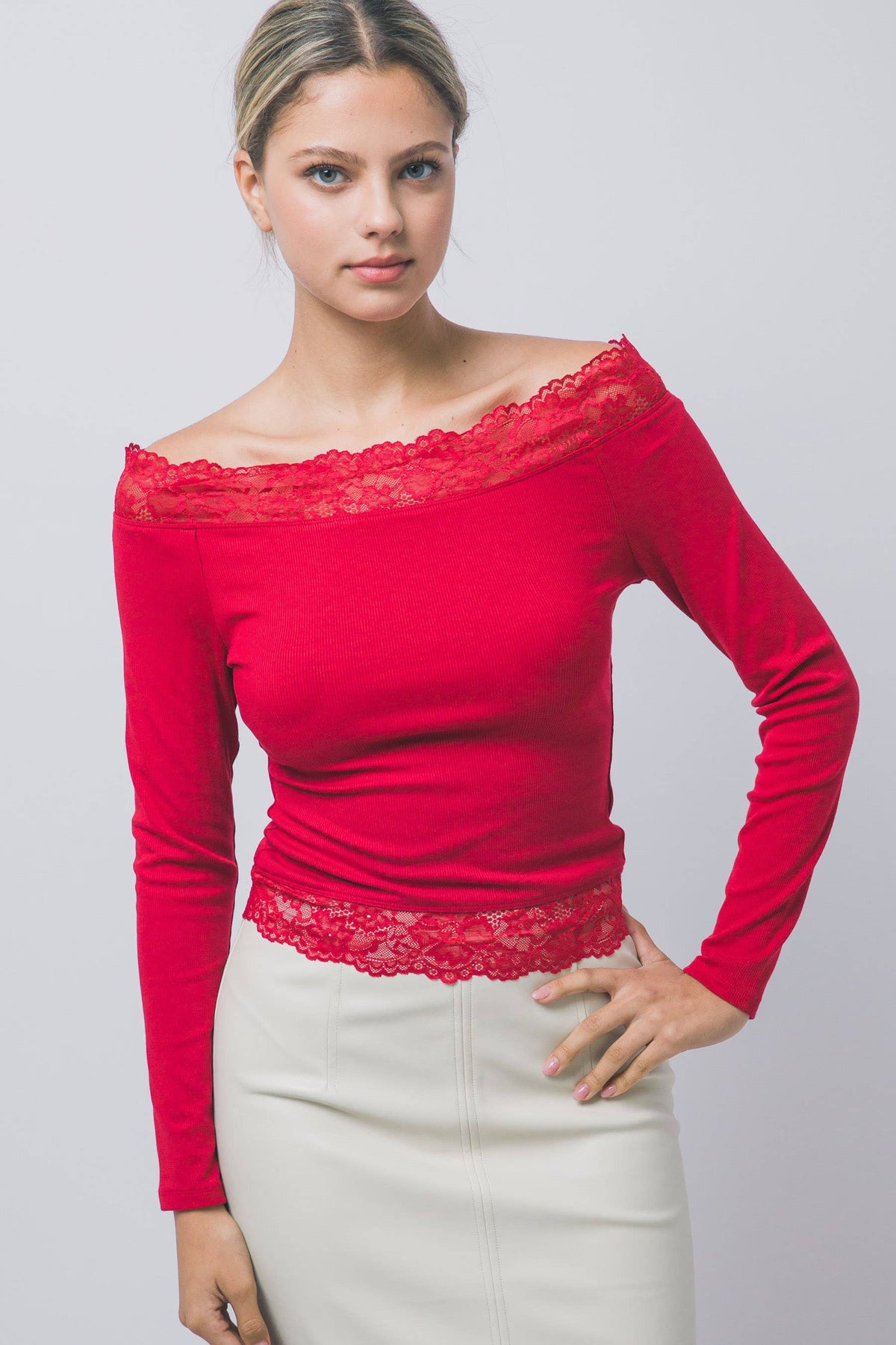 Lace Off The Shoulder Long Sleeve Top