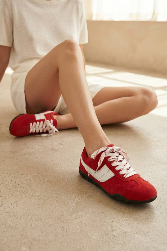 Estella Red Retro Lace Up Sneaker