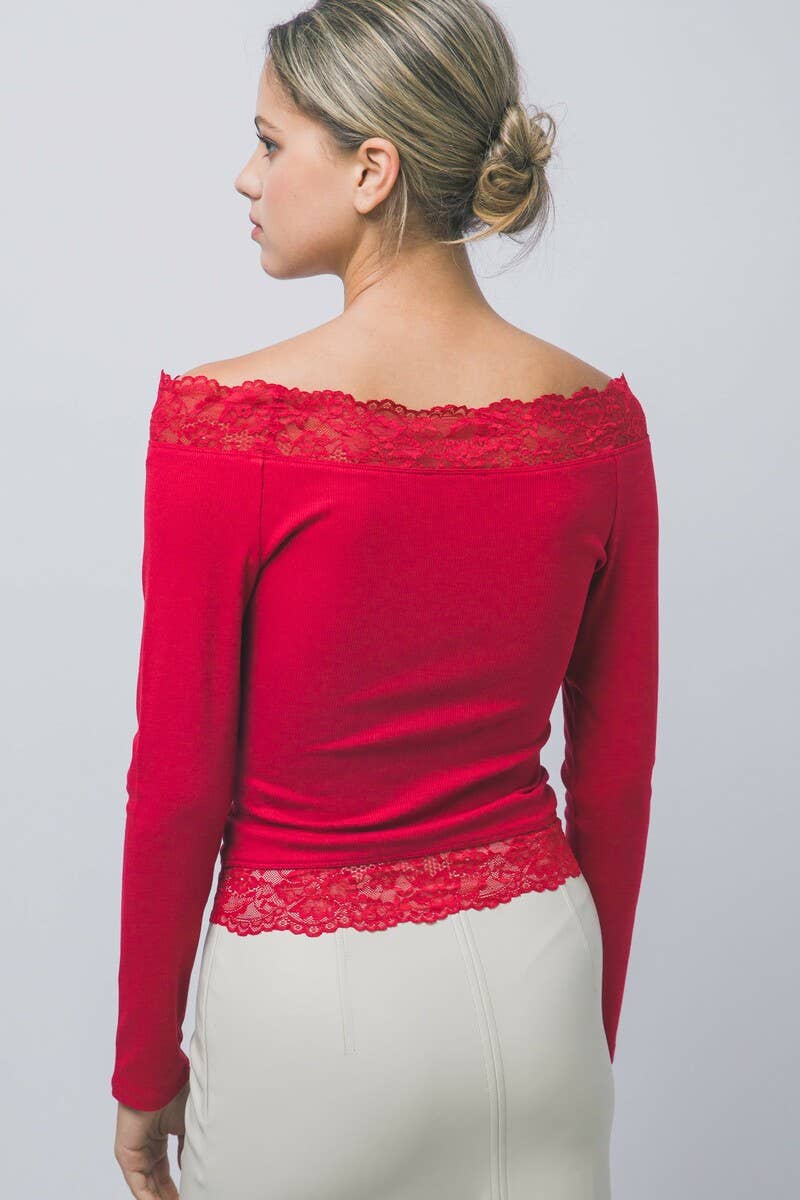 Lace Off The Shoulder Long Sleeve Top