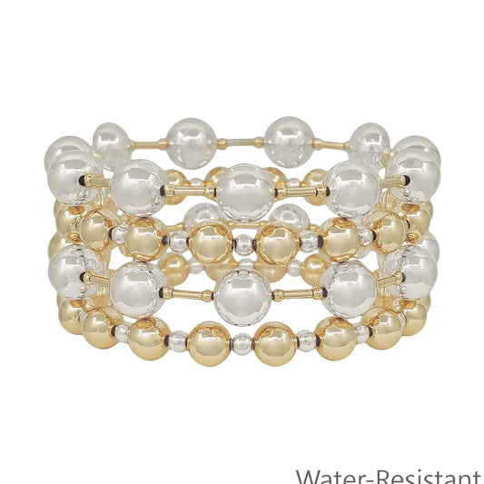 Gold and Silver Beaded Stretch Bracelets (Set of 4)