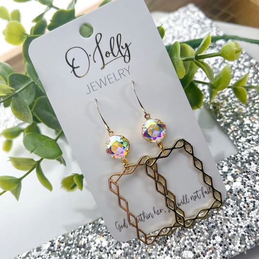 Gold Rectangle Iridescent Earrings