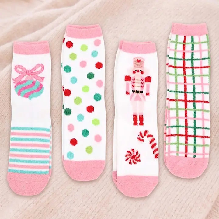 Cozy Pastel Christmas Pattern Soft Crew Socks