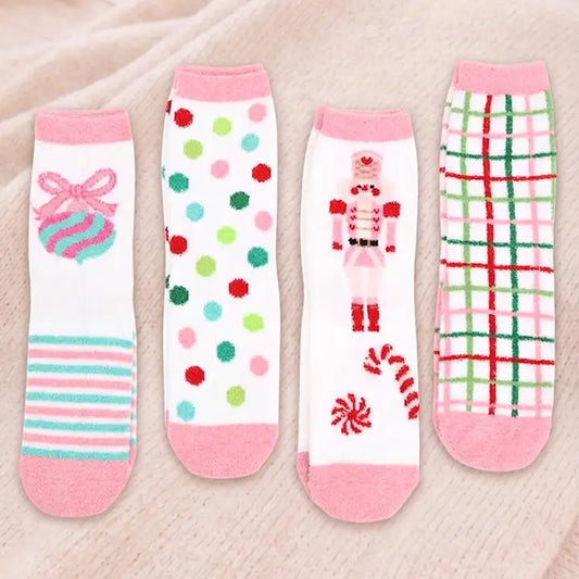 Cozy Pastel Christmas Pattern Soft Crew Socks