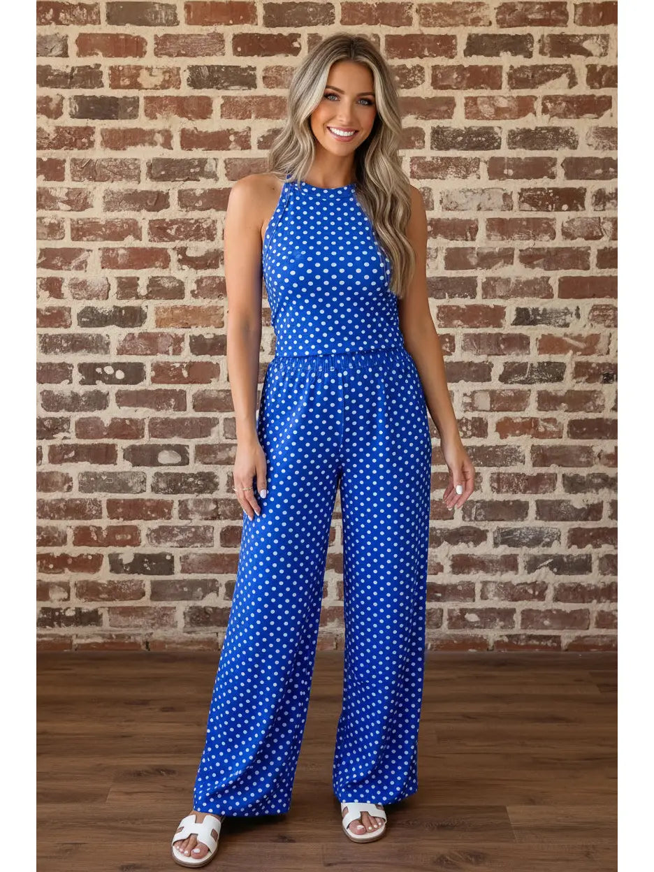 Blue Polka Dot Tank Top and Pants Set