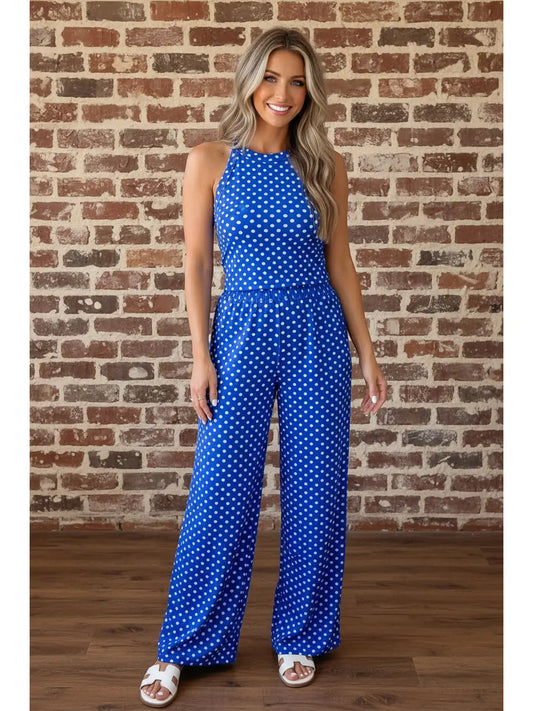 Blue Polka Dot Tank Top and Pants Set
