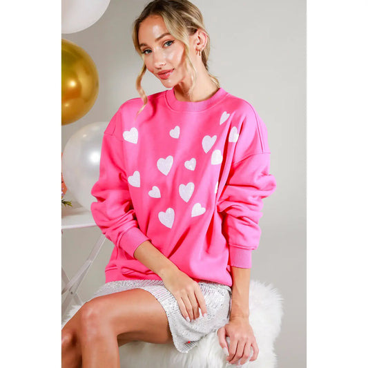 Sequin Heart Embroidered Sweatshirt