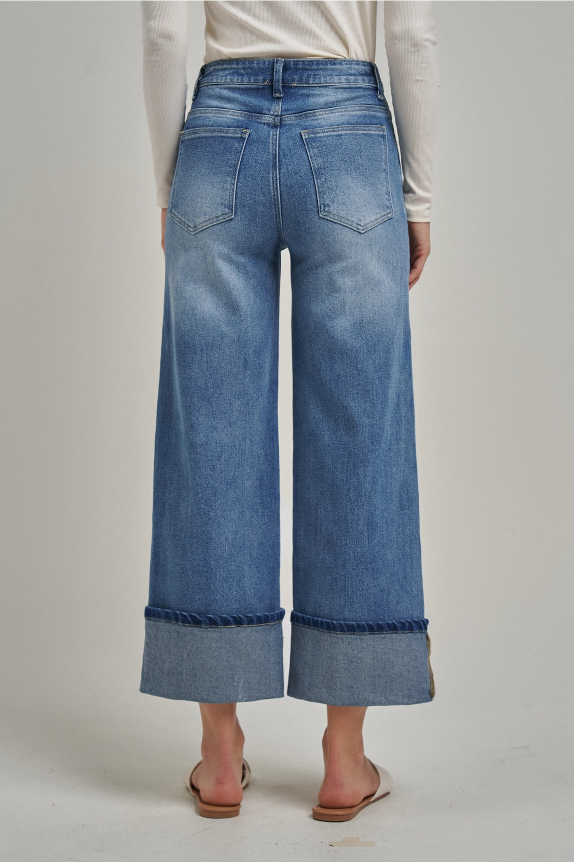 Stretch Denim Wide Leg Front Seamed JEANS