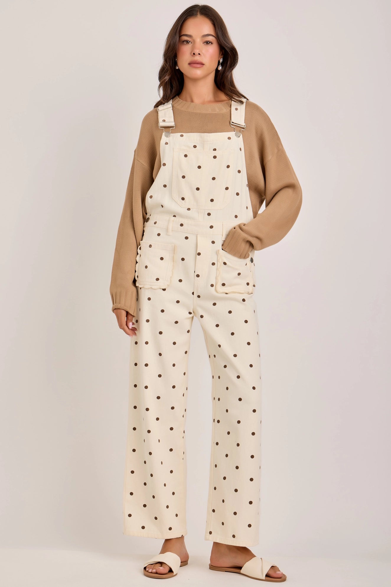 Polka Dot Jumpsuit with Scalloped Front POCKETS