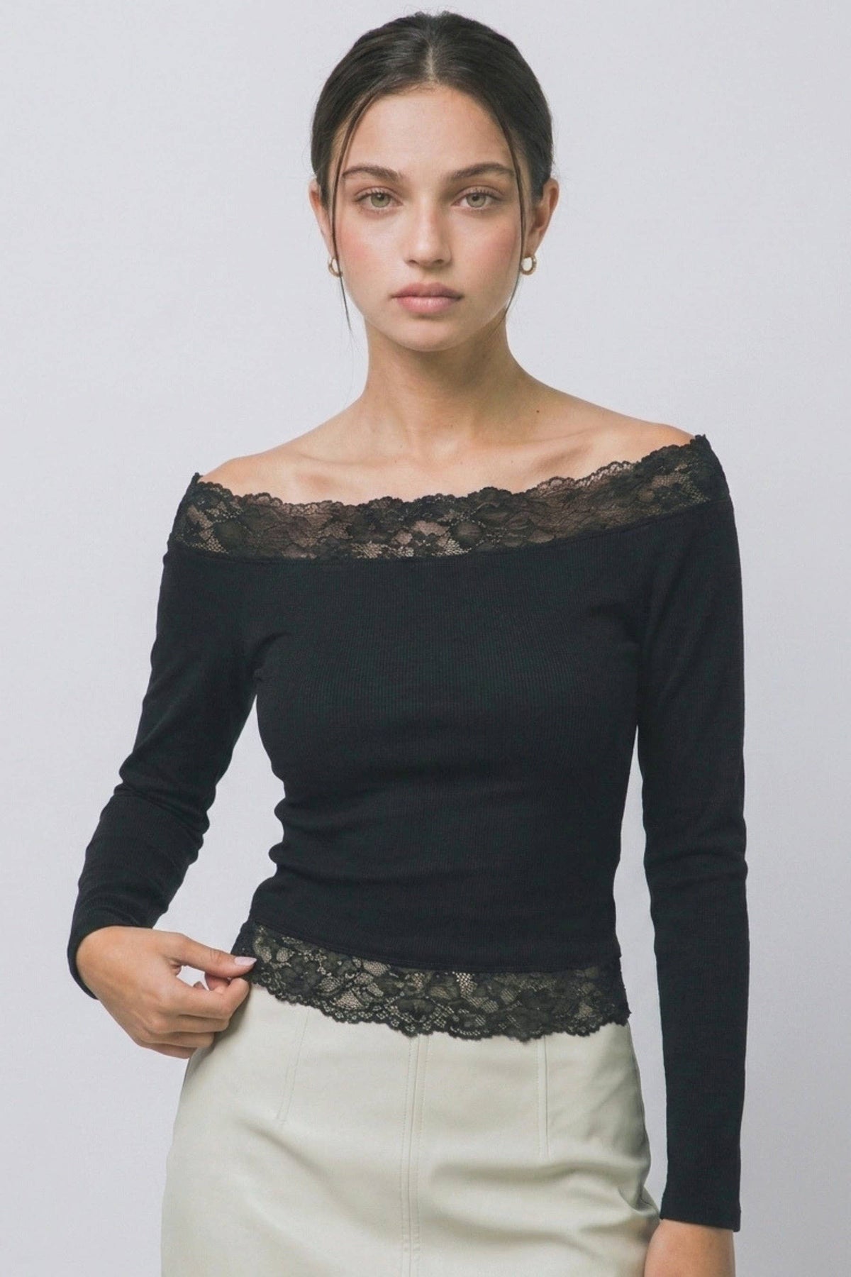 Lace Off The Shoulder Long Sleeve Top