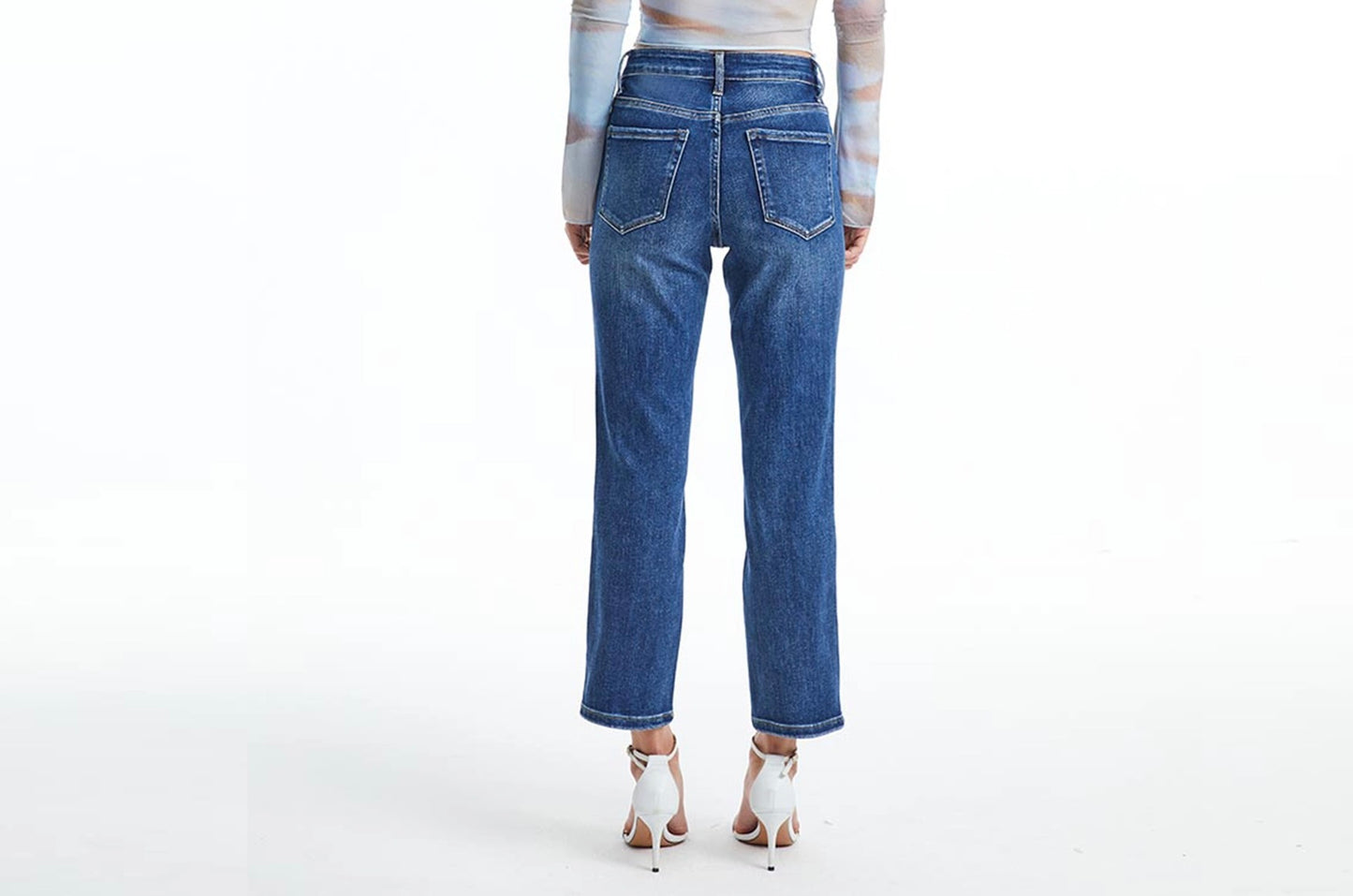 Bayeas Mid Rise Crop Straight Jeans With Finished Hem