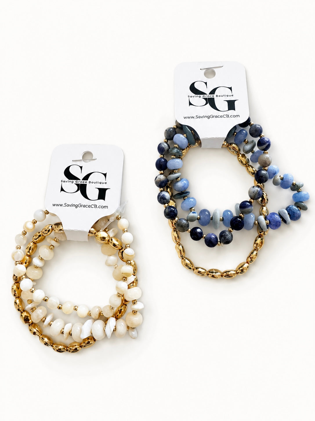 Stone and Metallic Beaded Bracelet Set