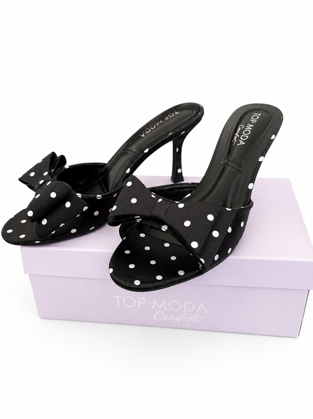 Black and White Polka Dot Open Toe Heels