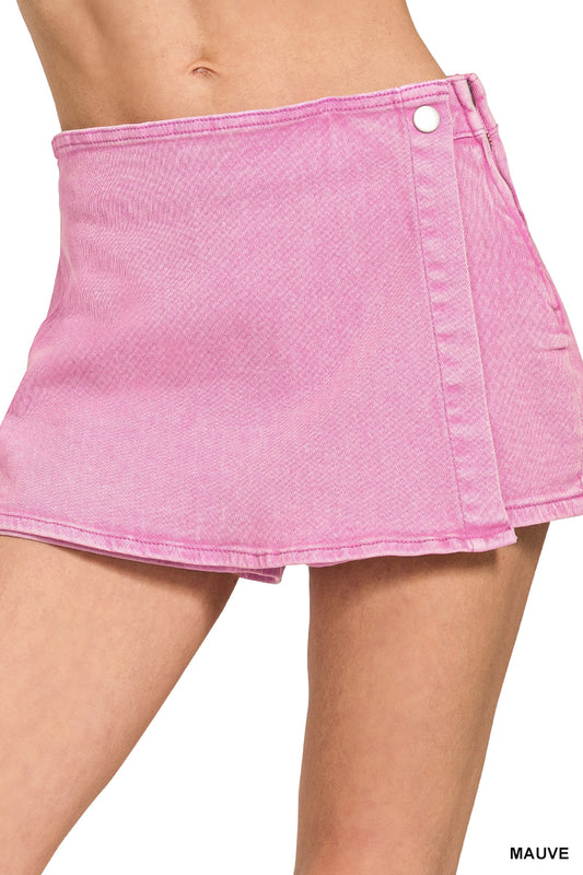 Washed Denim Skort-Dusty Pink
