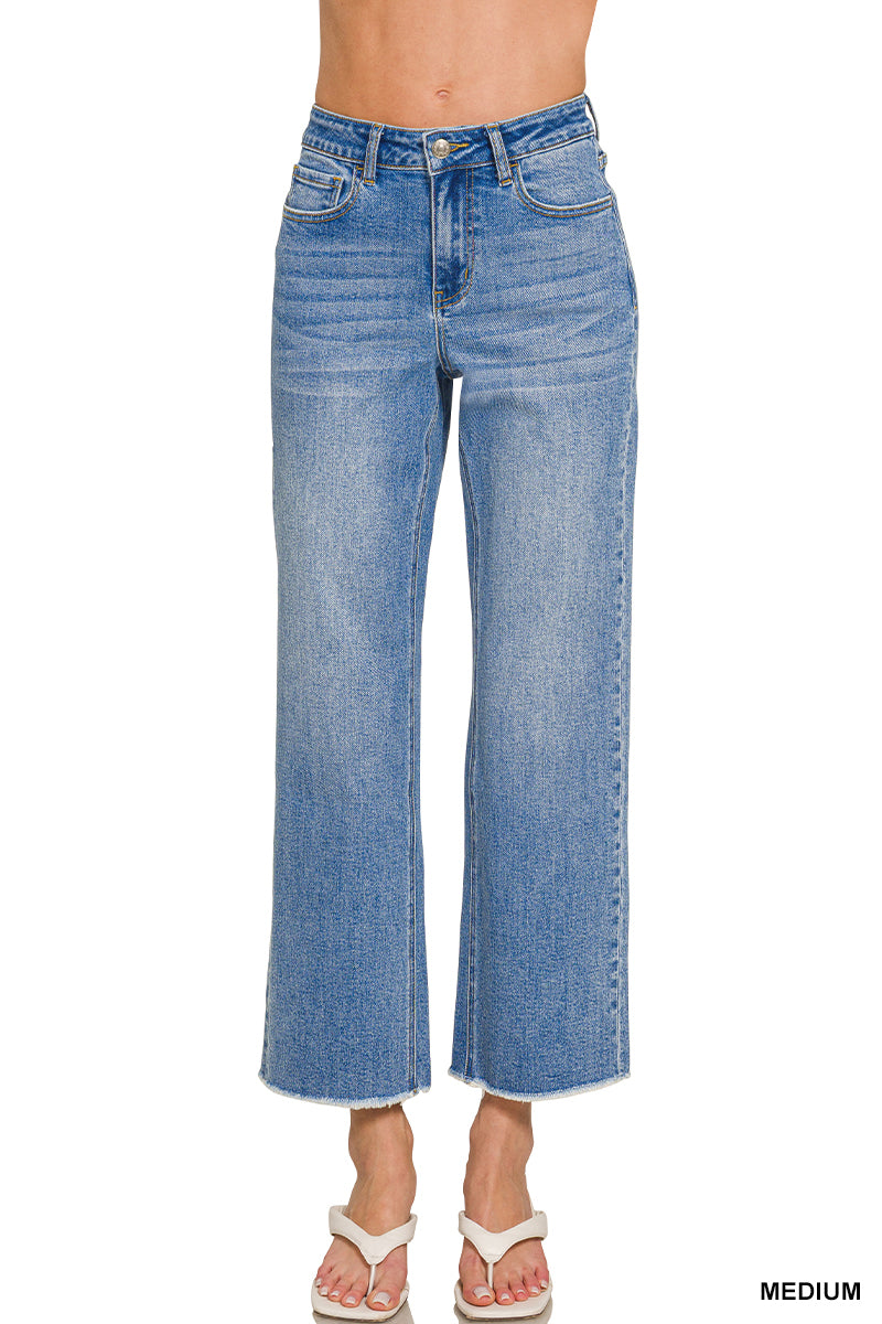 Medium Wash High Waist Straight Leg Denim Jeans