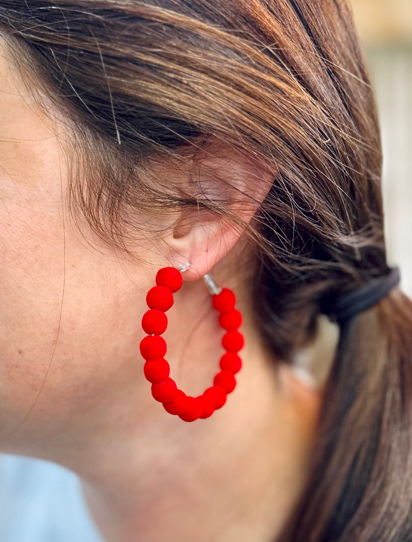 Velvet Ball Hoop Earrings