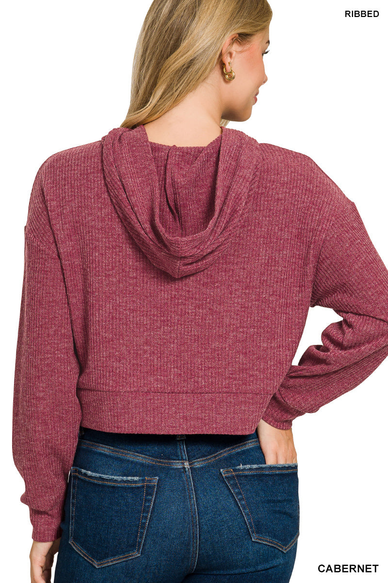 Cropped Ribbed Hoodie