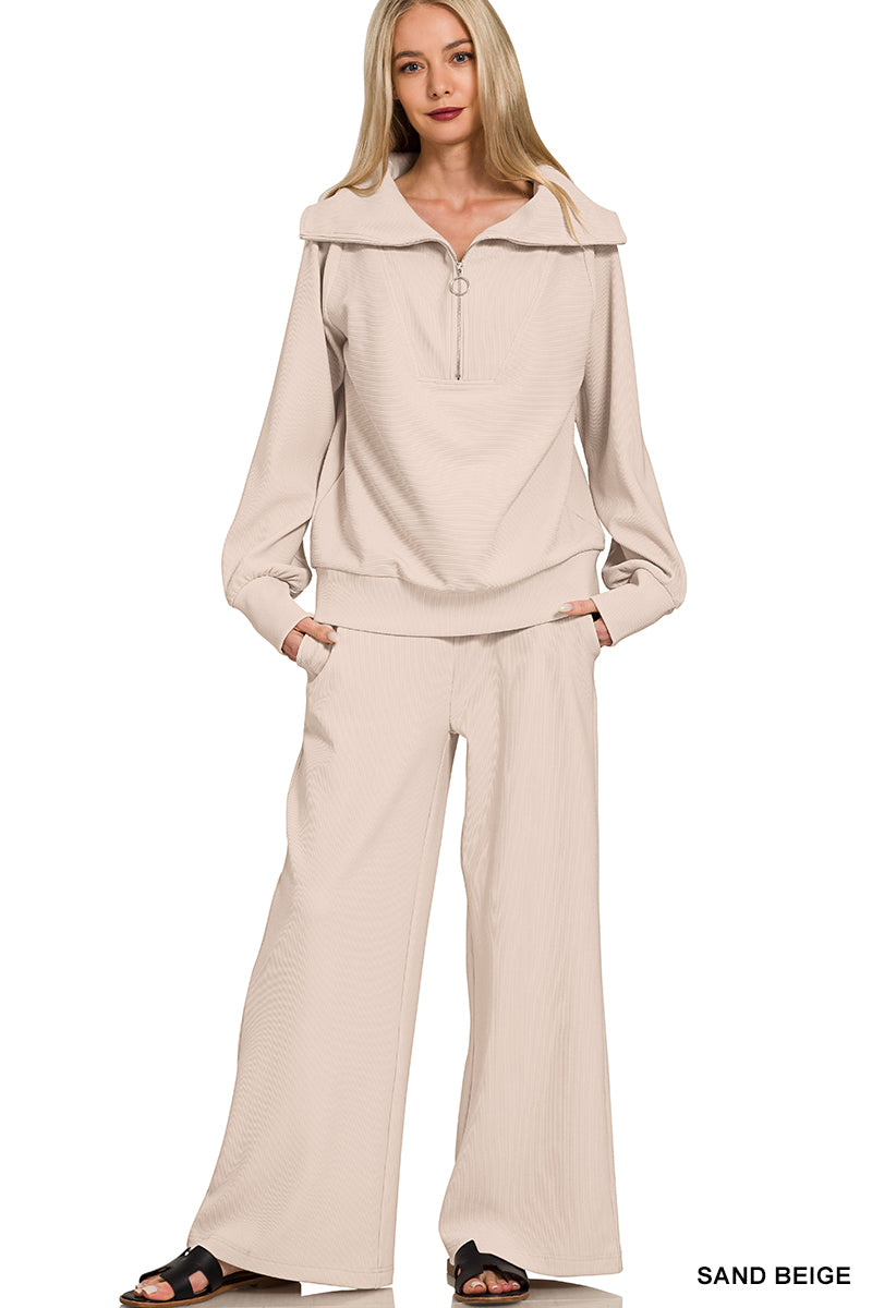 Ribbed Half Zip Pullover & Pants Set