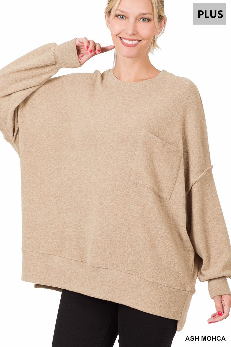 Plus Drop Shoulder Sweater with Pocket