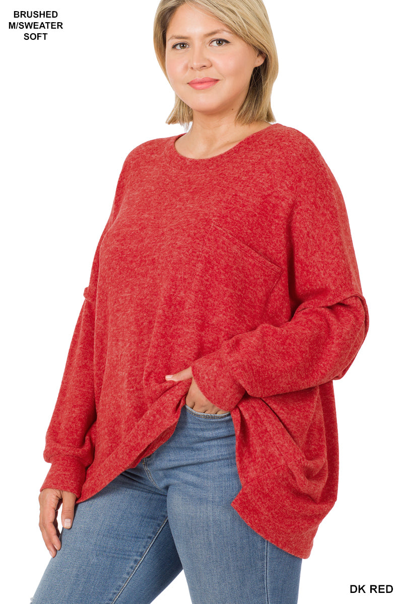 Plus Drop Shoulder Sweater with Pocket