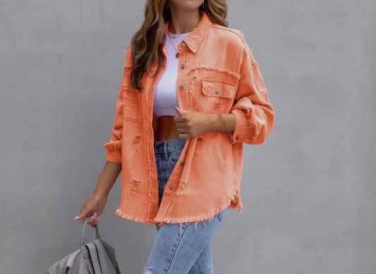 Orange Denim Raw Hem Jacket