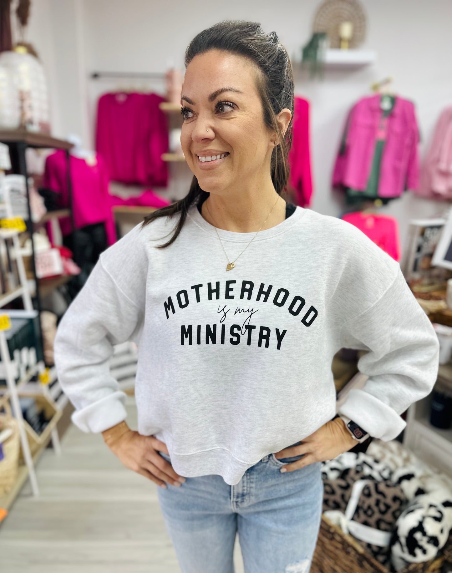 Motherhood is My Ministry Crop Sweatshirt