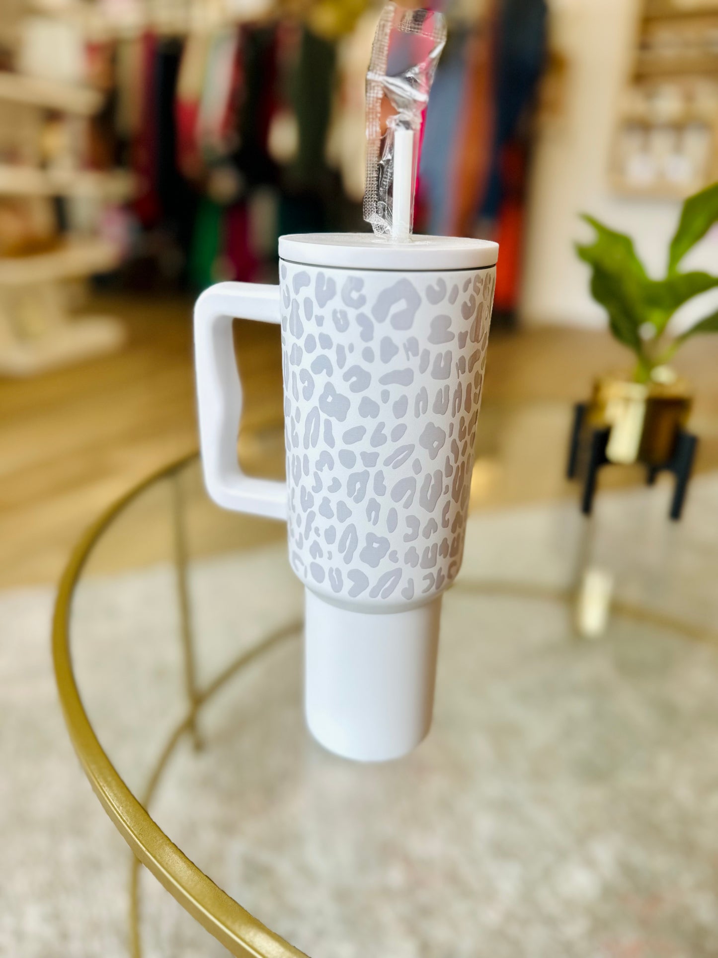 White Leopard 40oz Tumbler