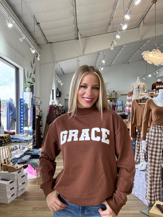 Grace Brown Mock Neck Sweatshirt