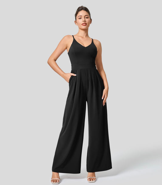 Halara Breezeful Backless Wide Leg Resort Slip Jumpsuit