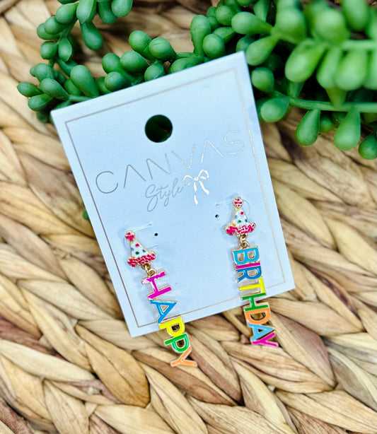 Canvas Style Happy Birthday Earrings